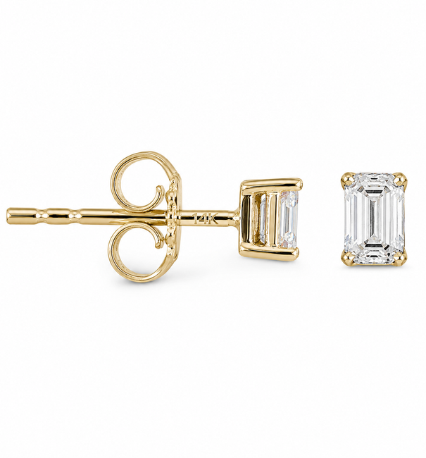 14KT GOLD EMERALD CUT DIAMOND EARRING STUDS