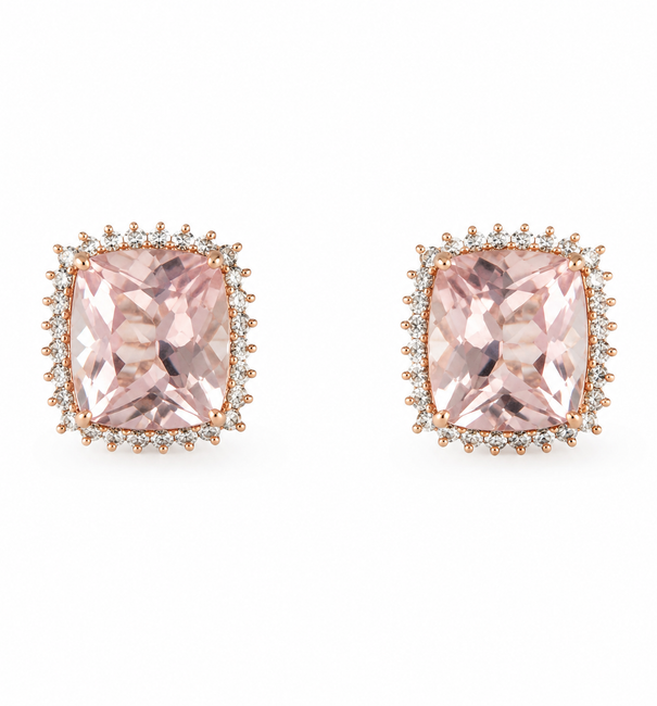 14KT ROSE GOLD MORGANITE AND DIAMONDS EARRING