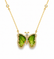 14KT YELLOW GOLD WATERMELON TOURMALINE AND DIAMONDS BUTTERFLY NECKLACE