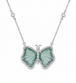 14KT WHITE GOLD WATERMELON TOURMALINE AND DIAMONDS BUTTERFLY NECKLACE