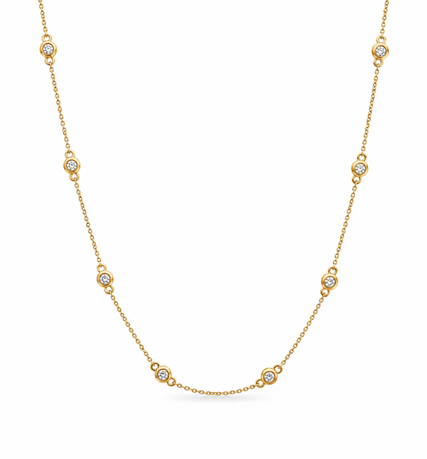 14KT GOLD BEZELLED DIAMOND STATION NECKLACE