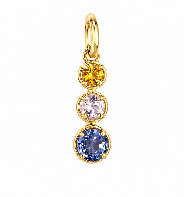 14KT YELLOW GOLD 3 ASSORTED MULTI SAPPHIRE LINEAR PENDANT