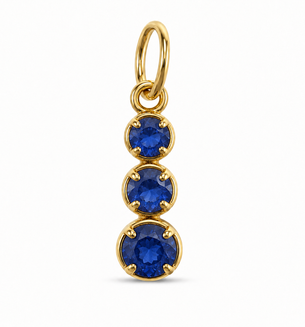 14KT YELLOW GOLD 3 BLUE SAPPHIRE LINEAR PENDANT