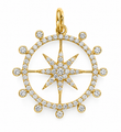 14KT YELLOW GOLD CLEAR QUARTZ AND DIAMOND STARBURST PENDANT