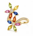 14KT YELLOW GOLD MULTI SAPPHIRE AND DIAMOND RING