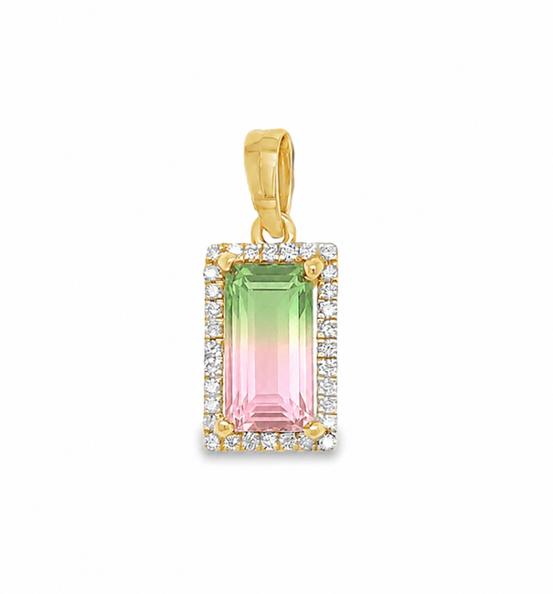 14KT YELLOW GOLD WATERMELON TOURMALINE AND DIAMONDS PENDANT