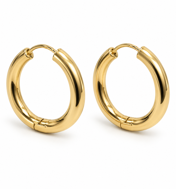 14KT YELLOW GOLD TUBULAR HOOP EARRINGS (22 MM)