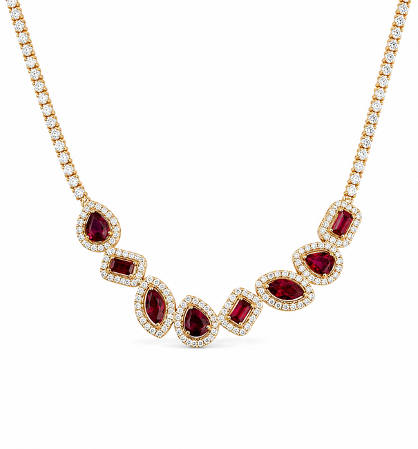 14KT GOLD DIAMOND AND RUBY NECKLACE