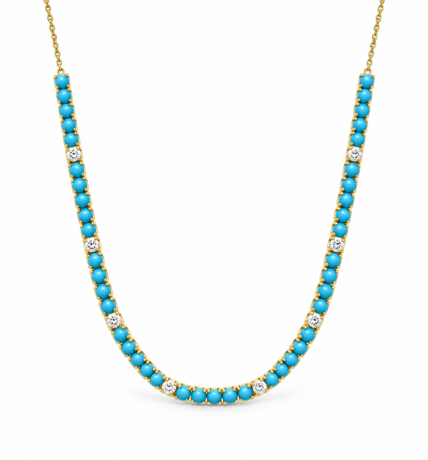 14KT YELLOW GOLD TURQUOISE AND DIAMONDS NECKLACE