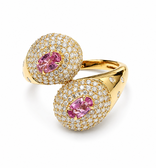 14KT YELLOW GOLD PINK SAPPHIRE AND DIAMOND RING