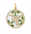 14KT YELLOW GOLD MOTHER OF PEARL EMERALD BIRD PENDANT WITH DIAMONDS (Copy)