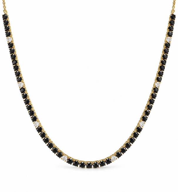14KT GOLD BLACK AND WHITE DIAMOND TENNIS NECKLACE