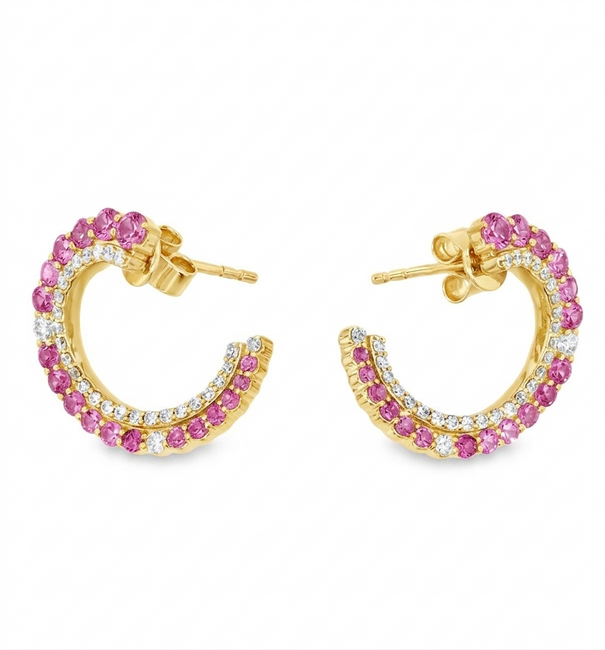 14KT GOLD PINK SAPPHIRE WITH DIAMONDS EARRING