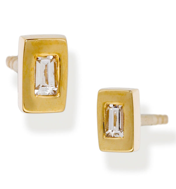DIAMOND BAGUETTE BEZELED EAR STUDS